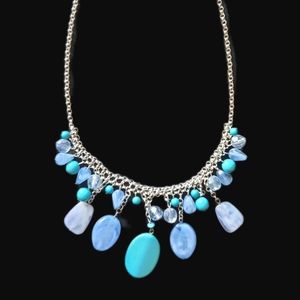 Silver Toned Necklace Blue Turquoise Stone Inspired Gemstone Jewelry